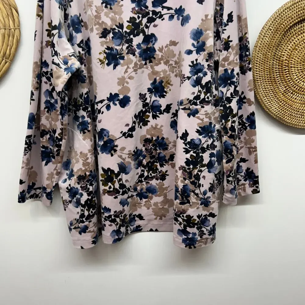 J Jill Velvet Flower Floral Long Sleeve Top Plus Size 2X Purple Blue Long Sleeve - Picture 5 of 7